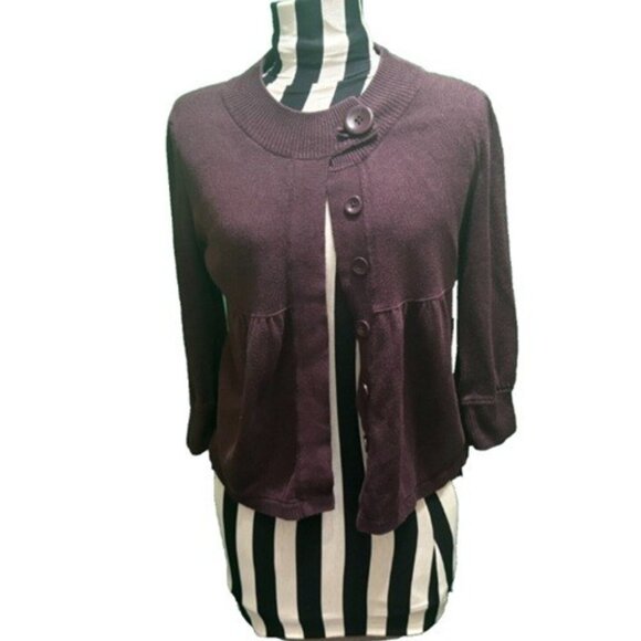 MOSSIMO 3/4 Sleeve Button-Down Cotton Blend Cardigan Sweater, Magenta, XS - Picture 15 of 15
